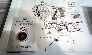 J.R.R. Tolkien’s map of Middle-earth on display at the Huntington. (Mel Melcon/​Los Angeles Times)